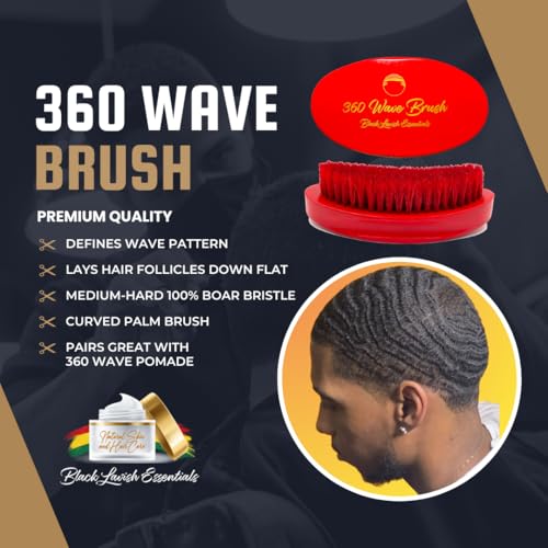 360 Wave Brush, Build Deeper Waves, Soft & Hard Boar Bristle Curved Brushes BLACK LAVISH ESSENTIALS (Medium-Hard Brush, Red) - color: Red, size: Medium-Hard