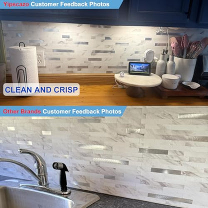 Yipscazo 2026 New Upgrade Peel and Stick Stone Metal Tile Backsplash, Stick on Tiles for Backsplash Kitchen, Bathroom (10 Sheets, Marble White Metal) - color: Marble White Metal