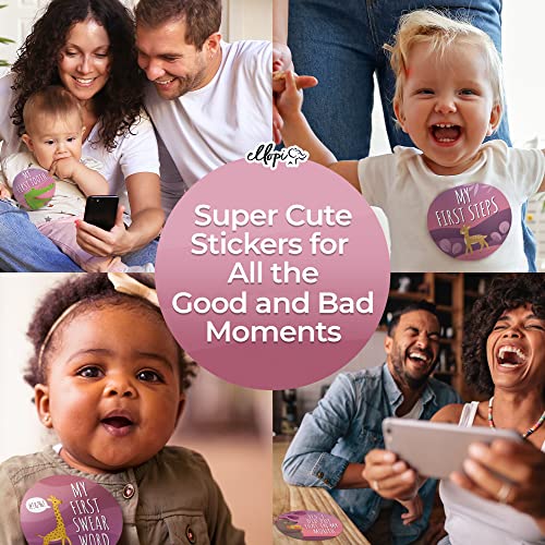 Hilarious Baby Girl Milestone Photo Prop 4 in Stickers. Cute Pink and Purple 30 Pack- 12 Months, 4 Good and 12 Funny Moments Plus 1 Blank Decal for Infant or Newborn Pictures. New Mom Baby Sticker Set