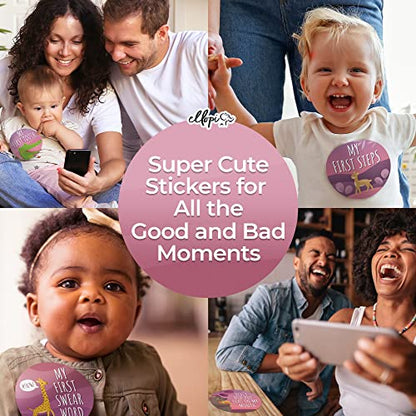 Hilarious Baby Girl Milestone Photo Prop 4 in Stickers. Cute Pink and Purple 30 Pack- 12 Months, 4 Good and 12 Funny Moments Plus 1 Blank Decal for Infant or Newborn Pictures. New Mom Baby Sticker Set