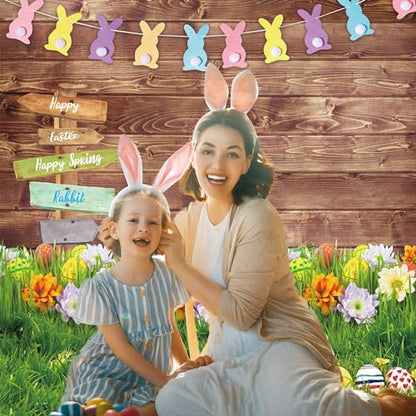 8x10ft Polyester Spring Backdrop Easter Photography Background Eggs Road Sign Wooden Wall Flowers Grass for Kids Newborn Party Decoration Portrait Photo Booth Props - size: 8'x10'