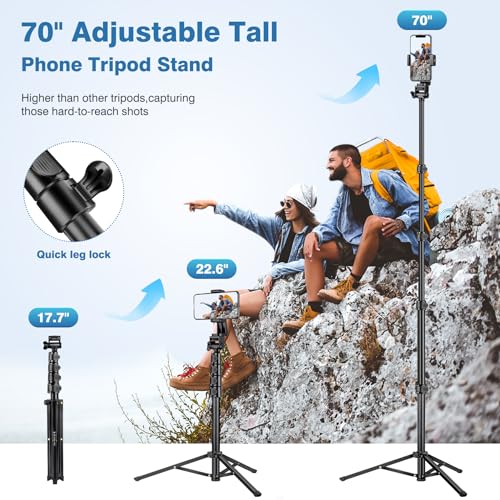 70" Phone Tripod with Remote & Holder, Portable Cell Phone Stand, Selfie Stick for Video Recording, Compatible with iPhone 14/13 Pro Max/Android/Camera - size: 70"