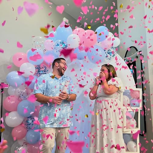 PrimePure Gender Reveal Confetti Cannon - Heart Shaped Confetti Poppers - Pink, 2 Pack - Baby Girl Gender Reveal Party Poppers - Pink Paper Baby Party Supplies Pop Gun - color: Pink