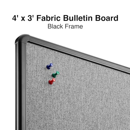 Staples Fabric Bulletin Board with Black Frame, 4 ft x 3 ft Wall Mounted Fabric Message Board for Office Home and Classroom - size: 36" x 48", style: Black Frame