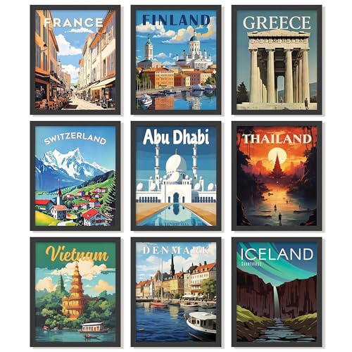 97 Decor Vintage Travel Posters Wall Art - Travel Art Prints For Wall Decor, Around World Destination Pictures Famous City Artwork For Classroom Decoration (8x10 Unframed) - color: Travel