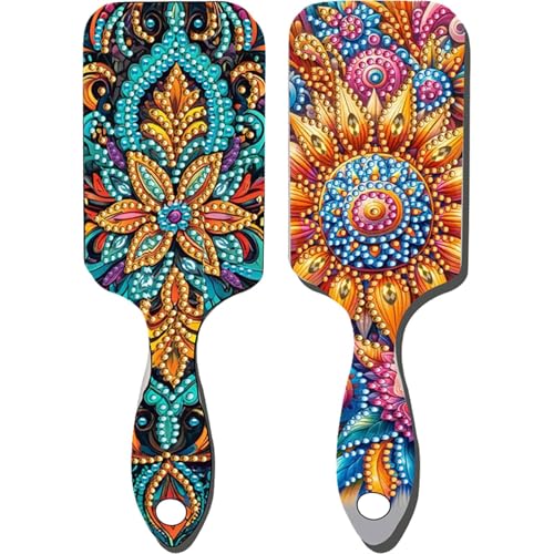 2Pcs Diamond Art Wooden Comb Craft Kit, 5D Special Shaped Rhinestone Diamond Painting Hair Accessories, DIY Sparkly Styling Comb for Daily Use Home Salon Decor (Mandala) - color: XX066 XX067