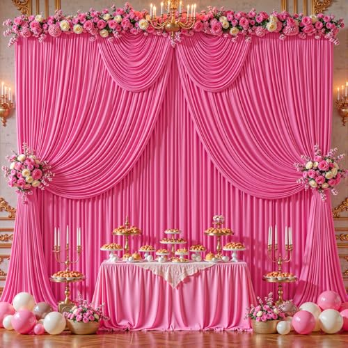 8ftx10ft Wrinkle Free Hot Pink Backdrop Curtain - 10 Feet Photography Backdrop Drapes, Silky Polyester Back Drop Cloth for Wedding Baby Shower Balloon Arch Background - color: Hot Pink, size: 8FTx10FT (W4'xH10', 2 Panels)