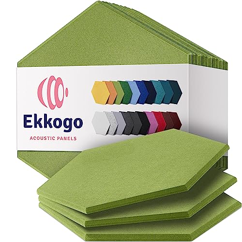 Acoustic Panels - 12-Pack Soundproof Wall Panels, 14"X12.1"X0.4", High Density Sound Dampening - Gin Green Hexagon - color: Gin Green, size: Large Hexagon 12 Pack