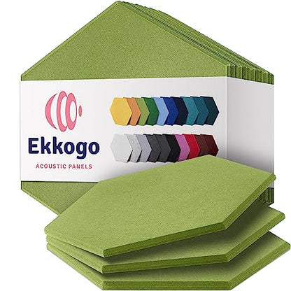 Acoustic Panels - 12-Pack Soundproof Wall Panels, 14"X12.1"X0.4", High Density Sound Dampening - Gin Green Hexagon - color: Gin Green, size: Large Hexagon 12 Pack