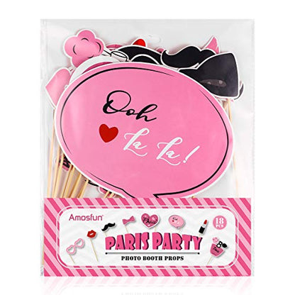 18PCS Booth Props Kit French Theme Photo Booth Props Favors for Birthday Wedding Baby Shower Party Decoration Supplies