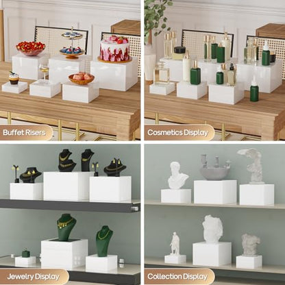 6 PCS Buffet Risers, Food Risers for Buffet Table, Display Stand Shelf for Party, Catering, Jewelry & Collectibles, White Acrylic Nesting Boxes for Food Display (8" 7" 6" 5" 4" 3") - size: 8" 7" 6" 5" 4" 3"