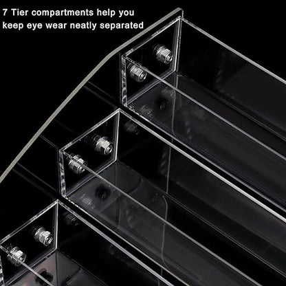 SOUJOY 7 Tier Sunglass Organizer Stand, Acrylic Sunglass Holder, Clear Nail Polish Display Stand, Eyewear Countertop Storage Tray for Highlighting Glasses, Makeup, Essential Oil