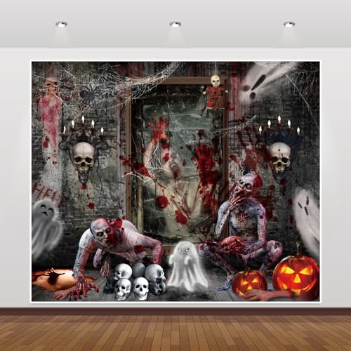 Halloween Backdrop for Photography 10x8ft Horror Ghost Skull Zombie Halloween Photo Backdrop Scary Haunted House Photography Background Party Decorations Kids Adult Portrait Photo Booth Props