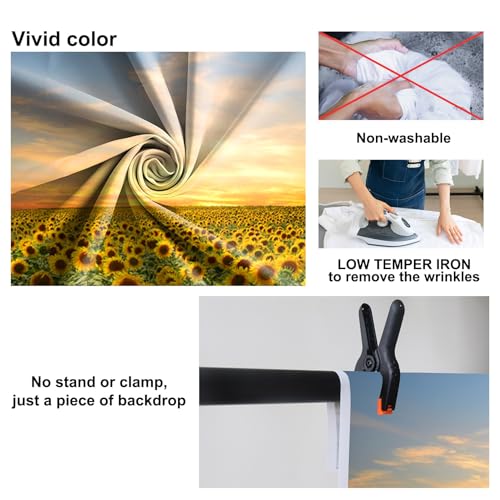 15x10ft Vinyl Sunflowers Field Backdrops for Photography Background Summer Landscape Sunset Blue Sky Outdoor Holiday Party Backdrop Children Adults Portraits Photo Studio - size: 15x10ft