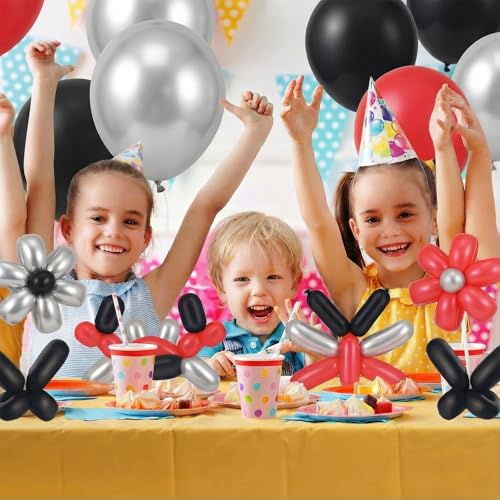100 Pcs Long Twisting Balloons, Black Red and Silver Long Balloons for Animal Party Decorations, Birthday Graduation New Years Wedding Engagement Party Decoration - color: Black,red