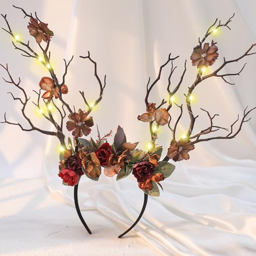 MOSTORY Woodland Deer Antler Headband - Fairy Costume for Woman Branch Crown for Renaissance Halloween Renfaire Cosplay - color: Brown