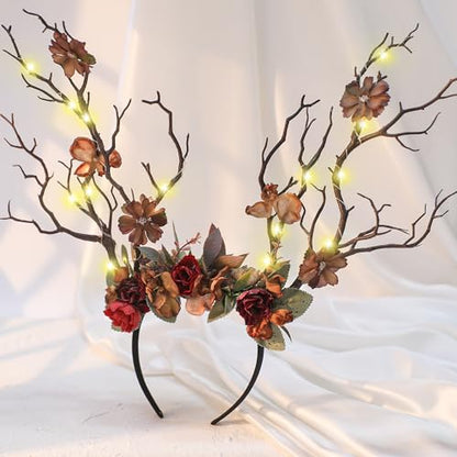 MOSTORY Woodland Deer Antler Headband - Fairy Costume for Woman Branch Crown for Renaissance Halloween Renfaire Cosplay - color: Brown