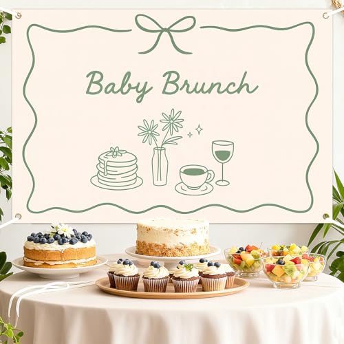 Baby Brunch Backdrop Green Brunch Themed Party Decorations Breakfast Food Coffee Bow Photography Background for Boys Girls Let's Brunchs Theme Baby Shower Indoor Outdoor Photo Props Supplies 5 * 3ft - color: green