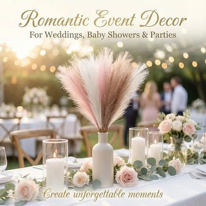 Pampas Grass Decor 30pcs 21.7 Inch, Faux Pampas Grass White Pink Brown Artificial Dried Flowers Fluffy No Shedding for Boho Wedding Home Bedroom Vase Filler - size: White Pink Brown