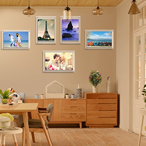 AMEITECH Acrylic Floating Picture Frame, 11x14 Double Panel Clear Wall Mount Document Certificate Frames (Inner Max Size is 9 x12.5 inch) - size: 11 x 14 inch