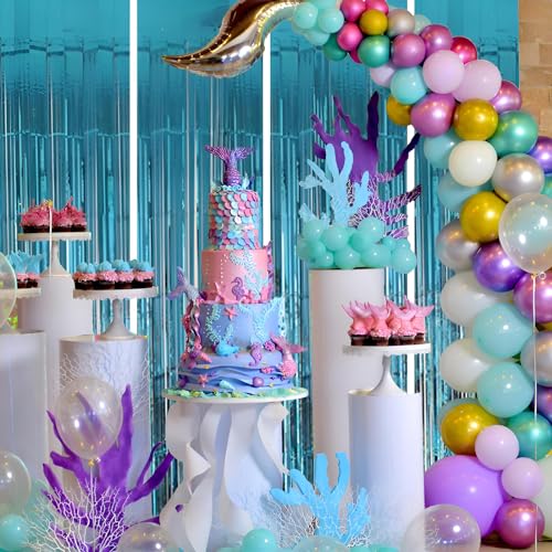 Valentines Day 4 Pack 3.3 * 8.3 ft Foil Curtain Metallic Tinsel Fringe Curtains Photo Booth Props Backdrop for Birthday Wedding Engagement Baby Shower Christmas Holiday Celebration Partyl,Light Blue - color: Light Blue, size: 4 Pack