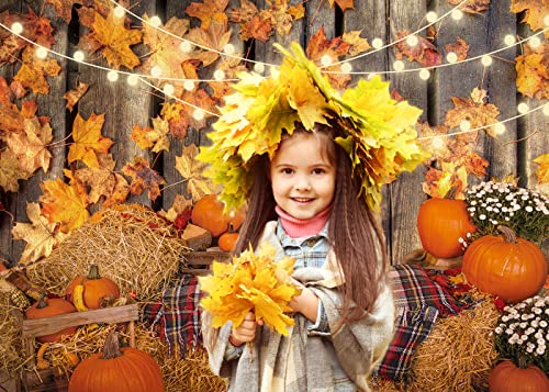 CHAIYA 8x6FT Fall Thanksgiving Photography Backdrop Autumn Maple Leaves Hay Pumpkins Background Thanksgiving Party Supplies Farm Harvest Event Banner Becoration Photo Booth Props CY193