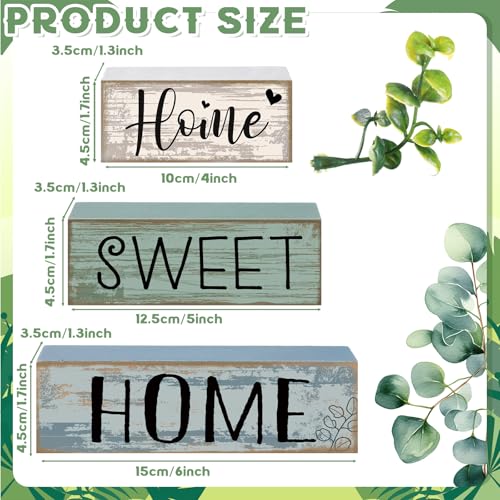 Moucuny 4 Pcs Wooden Farmhouse Table Decor Rustic Home Sweet Home Stacked Blocks Decoration Farmhouse Tiered Tray Decor Decorative Eucalyptus Block Signs Gift for Kitchen Shelf Coffee Table - style: Eucalyptus