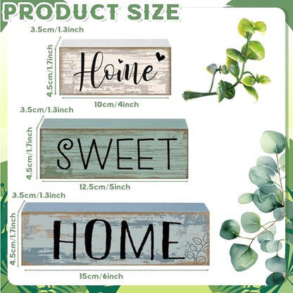 Moucuny 4 Pcs Wooden Farmhouse Table Decor Rustic Home Sweet Home Stacked Blocks Decoration Farmhouse Tiered Tray Decor Decorative Eucalyptus Block Signs Gift for Kitchen Shelf Coffee Table - style: Eucalyptus