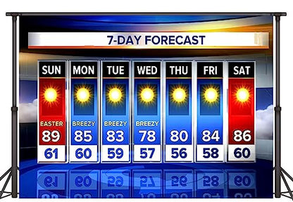 Weather Forecast Backdrop 5x3ft Seven-Day Broadcast Sunny Day Photo Background Business Study Portrait Studio Prop Wallpaper RBJMYLU213 - size: polyester microfiber fabric-5x3ft