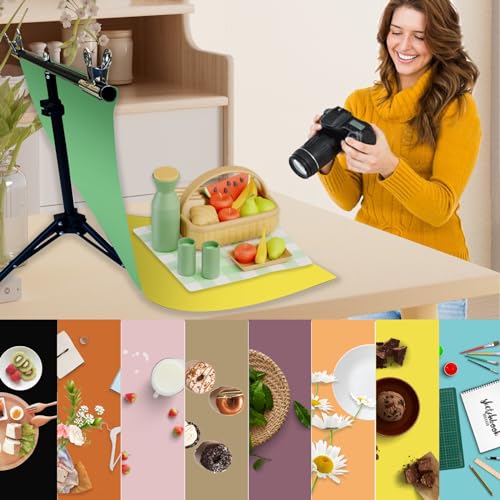 8PCS 16Patterns Product Photography Backdrops with Stand: Flat Lay Seamless 34x23in Paper Props - Tabletop Photo Backdrop Shoot for Jewelry Cosmetics Food - color: yellow Green gray