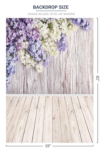 Allenjoy 5x7ft Spring Violet Wood Floral Backdrop Lilac Flowers Wall Decor Rustic Wooden Photo Background for Wedding Baby Shower Mother's Day Photography Photoshoot Props