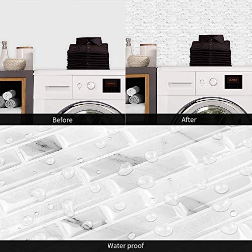 Yipscazo 10-Sheets Peel and Stick Backsplash for Kitchen Slate White Stick on Backsplash for Bathroom Self-Adhesive Wall Tiles for RV, Laundry Room(12"X12") - color: Slate White
