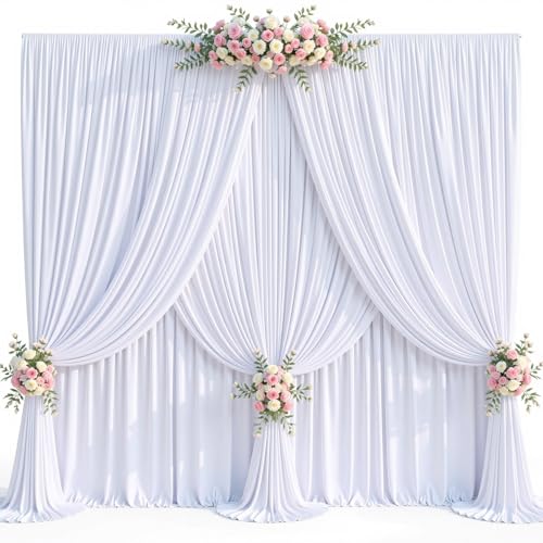 20ft x 10ft White Backdrop Curtains Panels for Party Wrinkle Free Fabric Backdrop Drapes Decorations Cloth for Wedding Baby Shower Photography Engagement Bridal Shower Gender Reveal Background Curtain - color: White, size: W5' x H10'(4 panels)