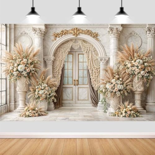 6X4ft European Retro Palace Backdrop Elegant Boho Flowers Photography Background Luxurious Dreamlike Wedding Bridal Shower Party Decoration Supplies Cake Table Photo Booth Studio Props - color: Boho03, size: 6X4FT
