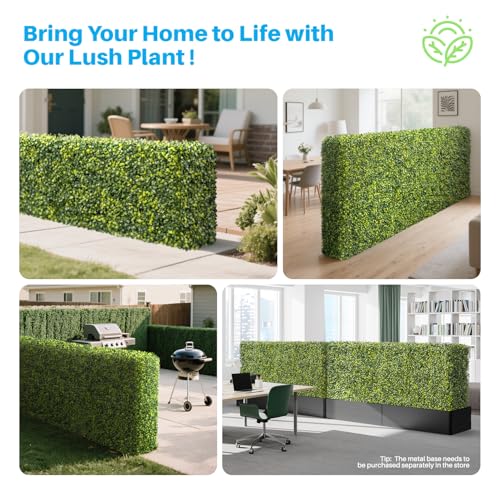 Patio Rigid Panel- Artificial Grass Wall Hedge 108" W x 18" H x 12" D Faux Boxwood Panels with Fake Plants Greenery Backdrop Room Divider Privacy Planters for Patio Office Balcony Porch - size: 108" x 18" x 12"