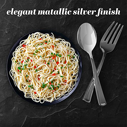 Plasticpro Disposable Plastic Silver Serving Utensils 6 Serving Forks & 6 Serving Spoons Durable Heavy Duty Premium Serving Utensils Silver 6 Sets - color: Silver