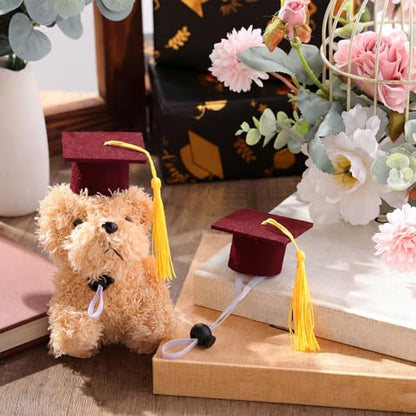 Eccliy 2 Pcs Pet Graduation Caps Mini Bachelor Hats with Tassel for Small Animal Guinea Pigs Hedgehog Bird Turtles Hamster Photo Props Graduation Festival Holiday Party Accessory(Wine Red Gold) - color: Wine Red Gold