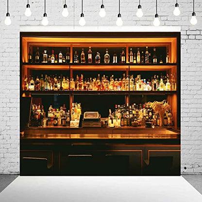 Bar Photo Backdrop Vinyl 10x10ft Wine Cafe Restaurant Drink Shelf Photography Backdrops for Friendsmas Party Urban Club Speakeasy Room Wall Art Background Videos Photo Backdrop BJLSPH1585 - size: 10x10ft