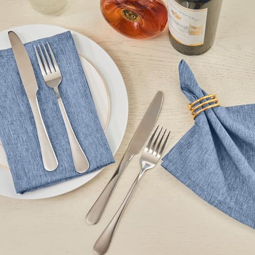 Cloth Napkin Set of 8 Square Washable Reusable Linen Fabric Polyester for Kitchen Dinner Dining Restaurants Wedding Party Banquet Table(Denim Blue/17x17 Inch) - color: Denim Blue