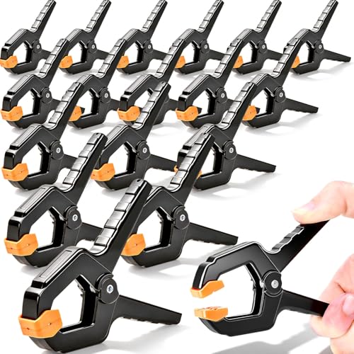 18Pack Spring Clamps, Heavy Duty Clips with Jaw Pads for Woodworking, Balloon Arch Backdrop Stand Clips, 3.5inch Plastic Small Spring Clamps for Photography Backdrops Holder, Crafts, Fabric Backdrop - color: 3.5"_18p_orange