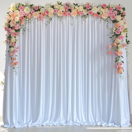 Wokceer White Backdrop Curtain for Wedding Parties 10x8FT Wedding Curtains Backdrop Drapes Polyester for Photoshoot Baby Shower Birthday Party Curtains Photography Background 2 Panels 5x8FT - color: White, size: 10FTx8FT
