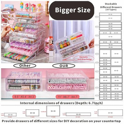 Cq acrylic Clear Stacking Make Up Organizers and Storage With 2 Drawers,4.7" Tall Acrylic Medicine Cabinet Organizer,Plastic Desktop Drawers Organizer for Vanity, Undersink, Kitchen Cabinets,Bathroom - size: 2 Height Drawers