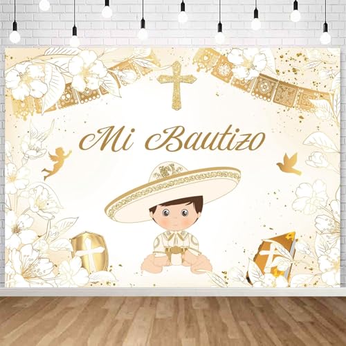Withu Gold Mi Bautizo Backdrop for Boy Pigeon Holy Bible Cross First Communion Photo Shoot Kids Religious Christian Ceremony Photography Background Newborn Baby Shower Banner 8x6ft - size: 8x6ft