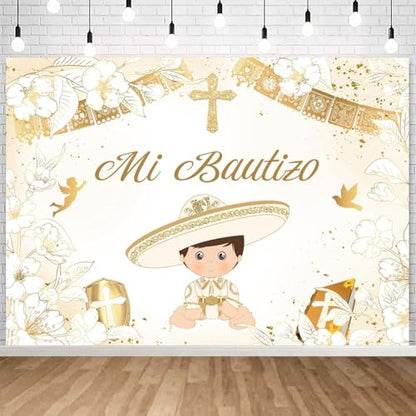 Withu Gold Mi Bautizo Backdrop for Boy Pigeon Holy Bible Cross First Communion Photo Shoot Kids Religious Christian Ceremony Photography Background Newborn Baby Shower Banner 7x5ft - size: 7x5ft