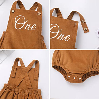 IMEKIS Baby Girls Boys Boho 1st Birthday Outfit Backless Overalls Romper for Cake Smash Photo Shoot - color: Brown One, size: 6-12 Months