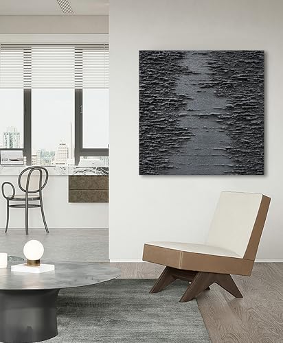 NANKAI Art Hand-Painted Thick Texture Black Canvas Art 24x24 inch Abstract Oil Home Wall Art Deco Painting - color: Nkhb294