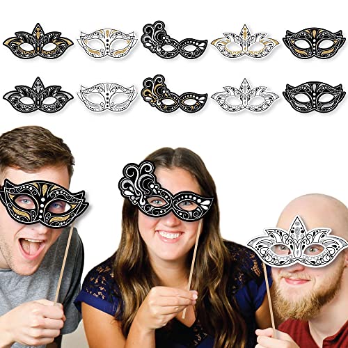 Big Dot of Happiness Masquerade Masks - Paper Card Stock Venetian Mask Party Photo Booth Props Kit - 10 Count