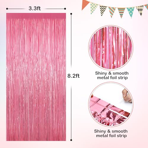 Pink Metallic Tinsel Foil Fringe Curtains, 2 Pack 3.3x8.3 Feet Party Streamer for Birthday Party Decorations, Halloween Decor, Foil Curtain Backdrop for Bachelorette Party - color: Pink, size: 2 Pack