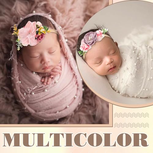 Buryeah 7 Pcs Baby Photoshoot Props Wrap Kit Includes 3 Pcs 66.9 x 35.4'' Newborn Photography Props 4 Pcs Baby Flower Headband Photo Supplies for Boy Girl Infant Toddler