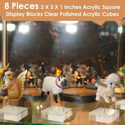 Vicenpal 8 Pcs Acrylic Square Display Block Clear Polished Cube Jewelry Stand Solid Acrylic Pedestal Stand Crystal Ring Showcase Holder Display Base for Riser(3 x 3 x 1 Inch) - size: 3 x 3 x 1 Inch